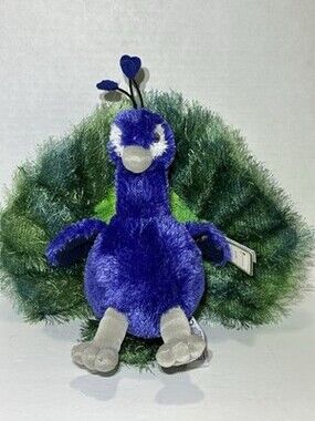 Aurora PERRY the Peacock Blue Green Feathered 8in Plush Bird  Animal NWT 2019